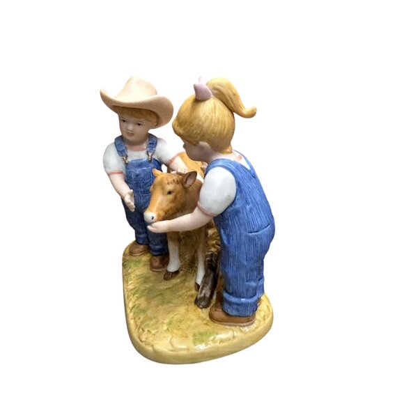 Home Interiors 1998 Denim Days Barnyard Baby Debbie  Danny Porcelain Figurine - Picture 2 of 6